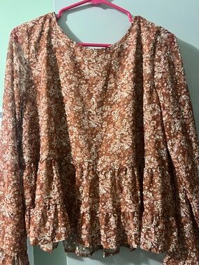 Peach Love California Beige and Rust Floral Blouse